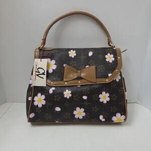 Giovanni Valenzio Floral Monogram Handbag NWT Brown Pink Daisy Bow Purse